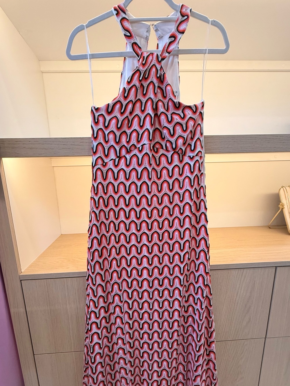 Trina Turk Pink and Black Wave-Print Halter Maxi Dress